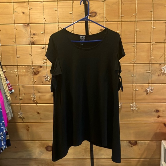 Clara Sun Woo Tops - Clara Sun Woo Black Shoulder Tie Short Sleeve Blouse Size L